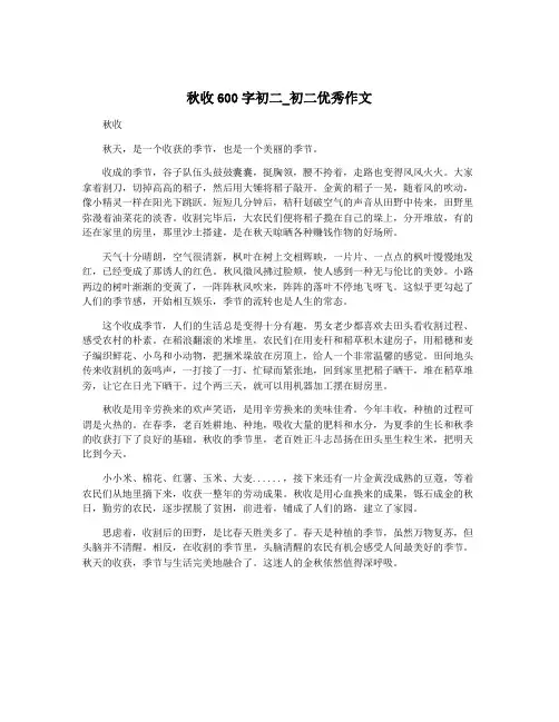 秋收600字初二_初二优秀作文