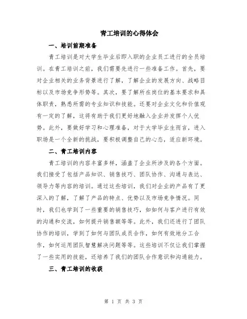 青工培训的心得体会