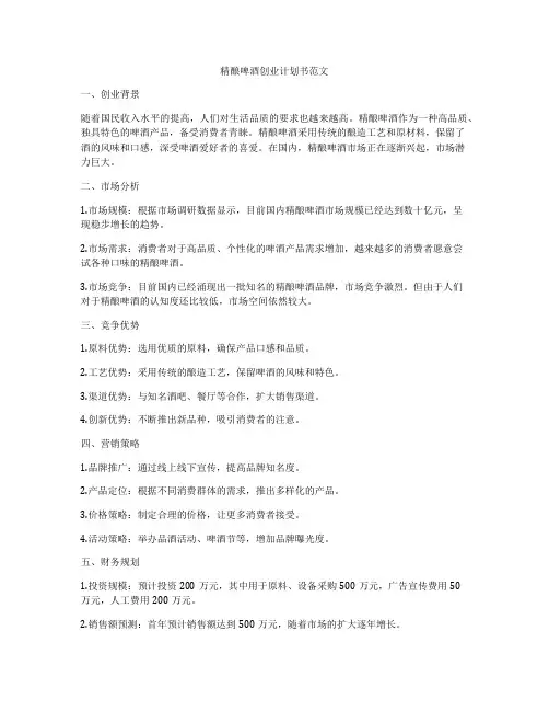 精酿啤酒创业计划书范文