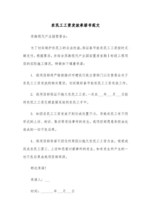 农民工工资发放承诺书范文(四篇)