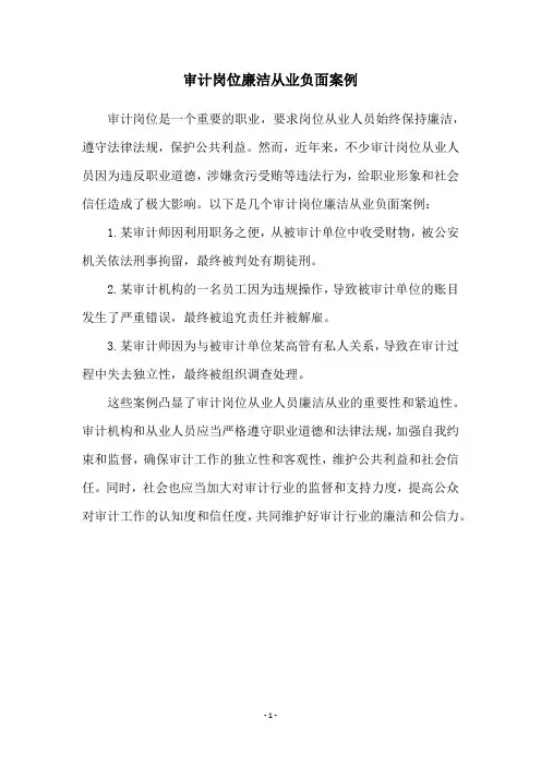 审计岗位廉洁从业负面案例