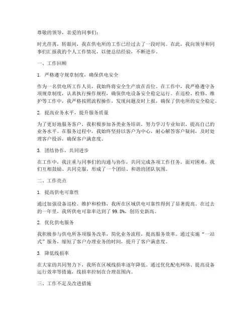 供电所个人工作总结汇报