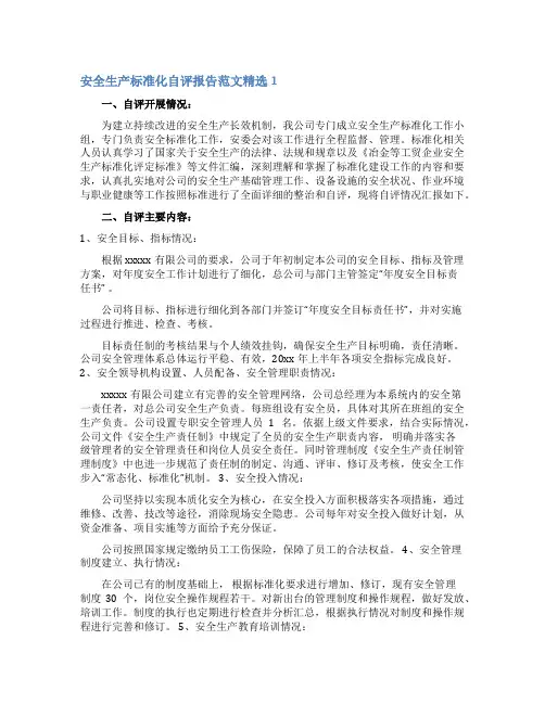 安全生产标准化自评报告