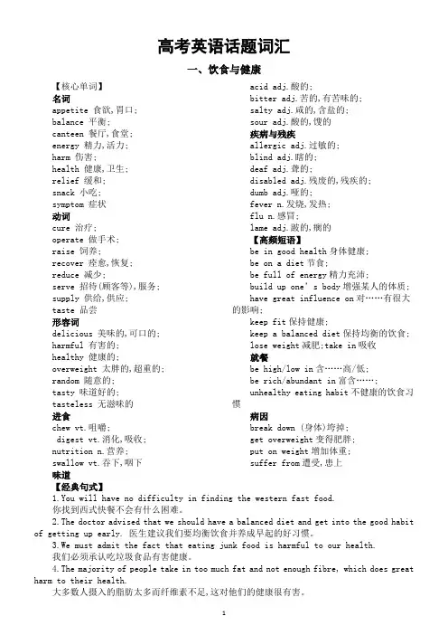 高中英语2025届高考话题词汇分类汇总(饮食与健康+环境保护)