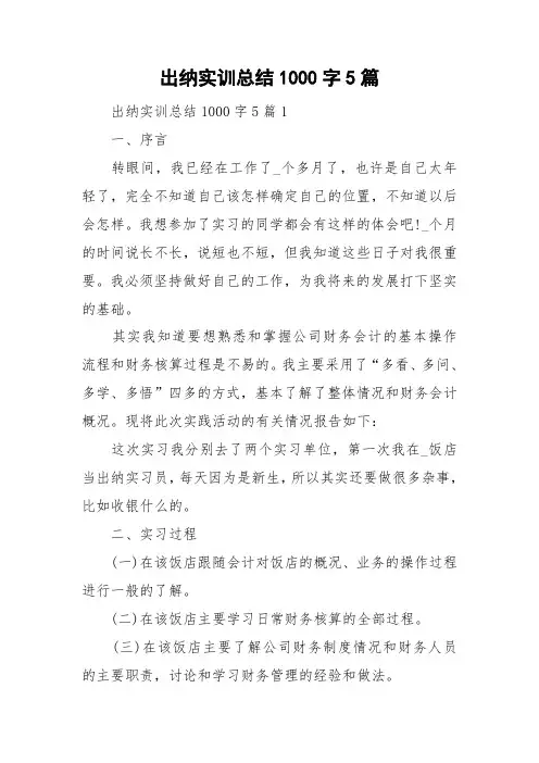 出纳实训总结1000字5篇