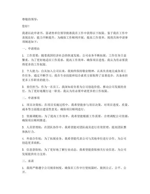 工作权限申请书范文