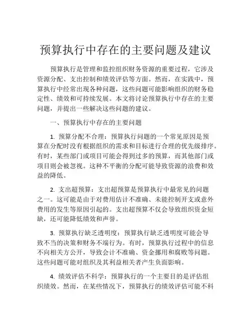 预算执行中存在的主要问题及建议