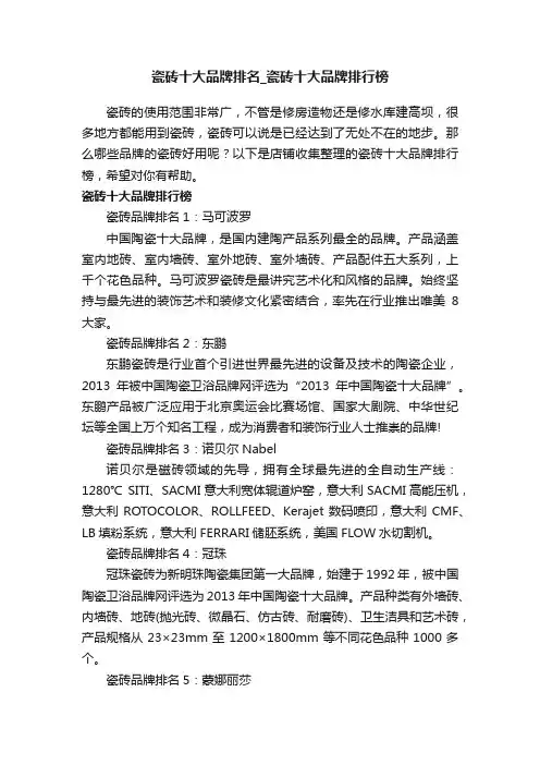 瓷砖十大品牌排名_瓷砖十大品牌排行榜