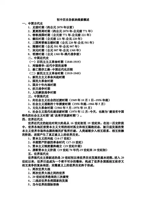 初中历史各板块线索概述