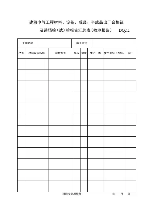 DQ2.1工程材料设备汇总表及附表