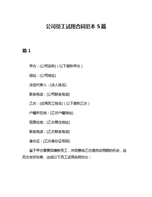 公司员工试用合同范本5篇