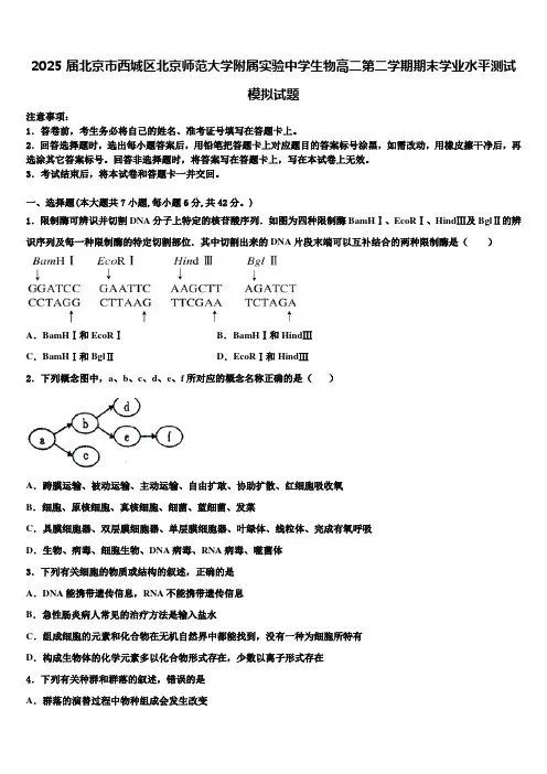 2025届北京市西城区北京师范大学附属实验中学生物高二第二学期期末学业水平测试模拟试题含解析