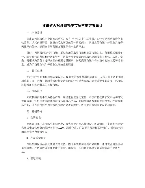 甘肃省天祝县白牦牛市场营销方案设计