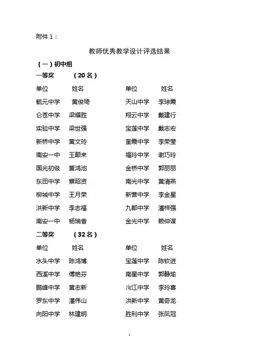 南安市中学政治教师优秀教学设计、教学课件和学生政治小论文评选结果教材
