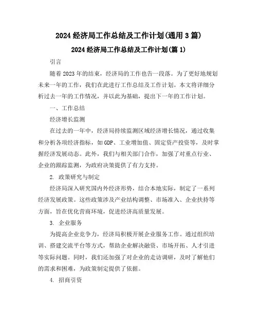 2024经济局工作总结及工作计划(通用3篇)