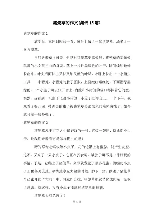 猪笼草的作文(集锦15篇)