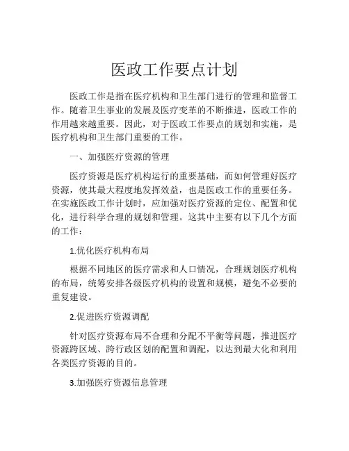 医政工作要点计划