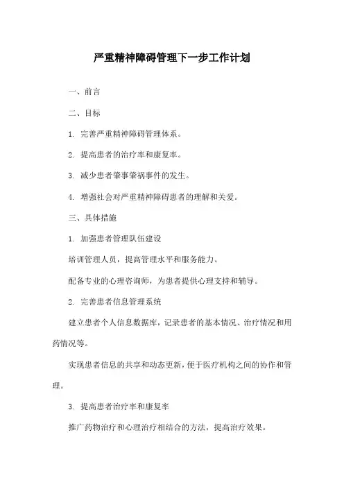 严重精神障碍管理下一步工作计划