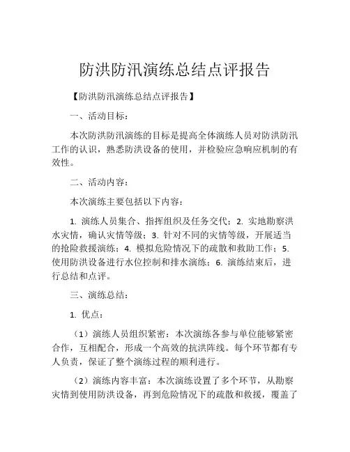 防洪防汛演练总结点评报告