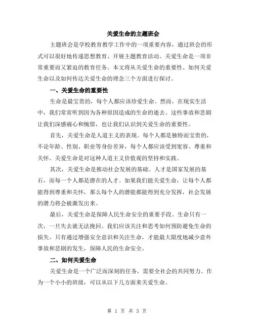 关爱生命的主题班会