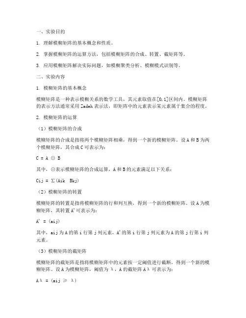 模糊矩阵的实验报告