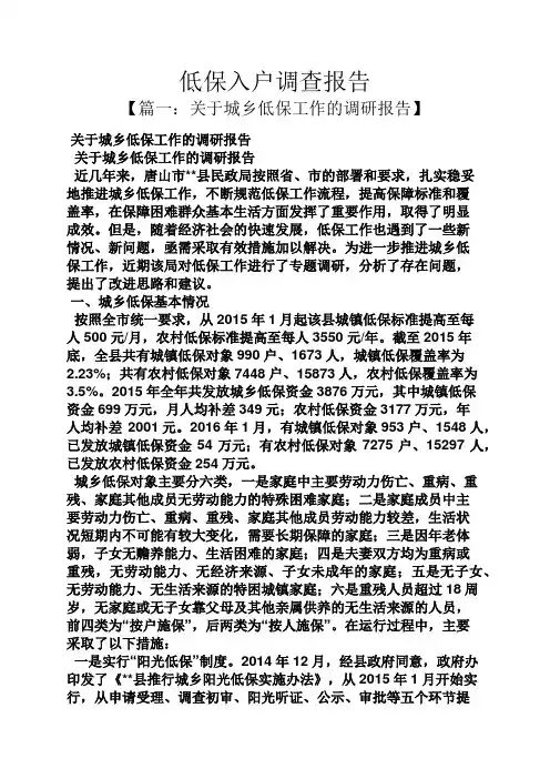 工作报告之低保入户调查报告
