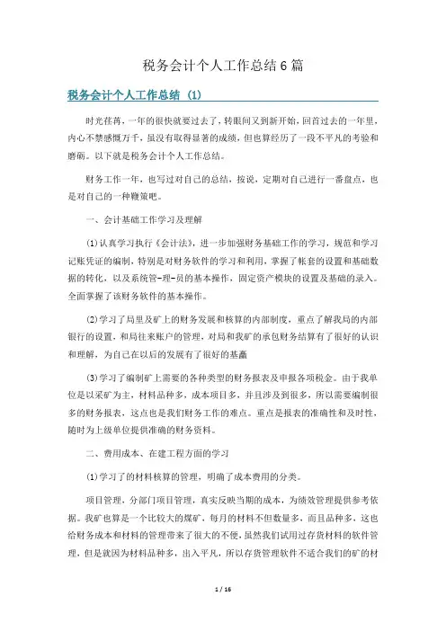 税务会计个人工作总结6篇