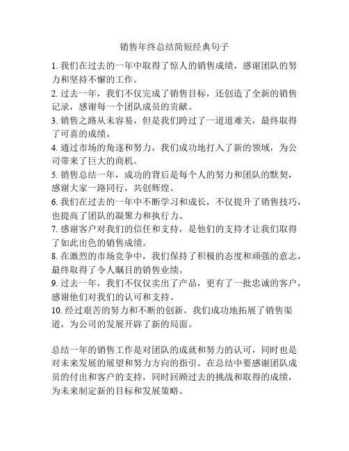 销售年终总结简短经典句子