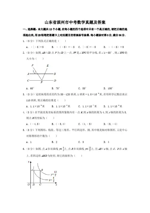 山东省滨州市中考数学真题及答案