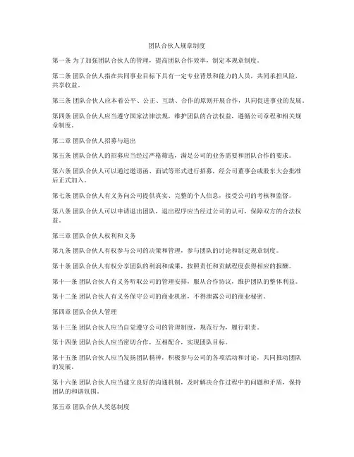 团队合伙人规章制度