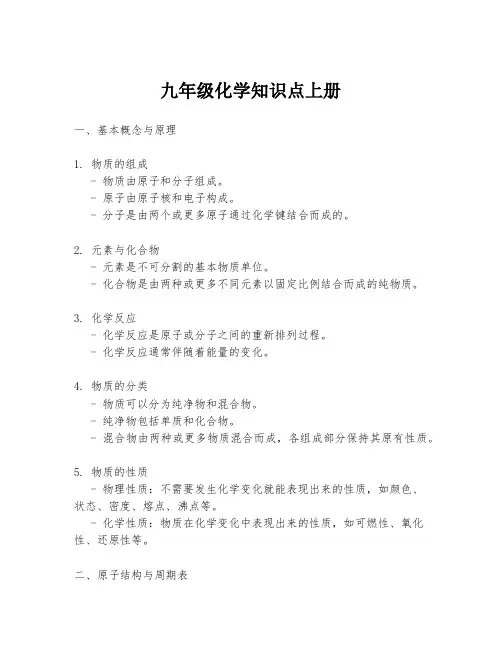 九年级化学知识点上册