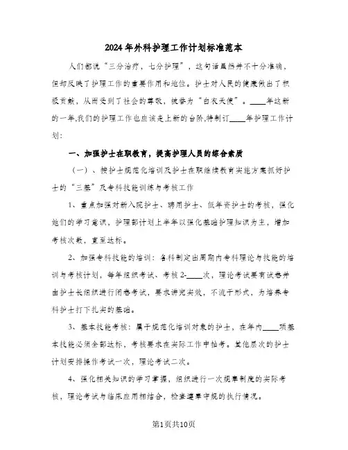 2024年外科护理工作计划标准范本（3篇）