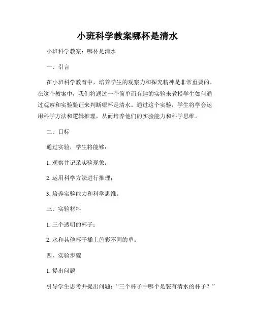 小班科学教案哪杯是清水