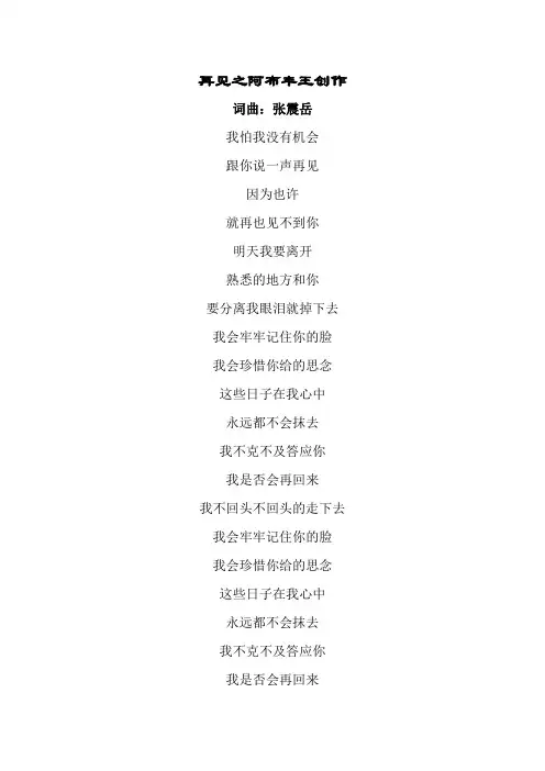 张震岳再见歌词