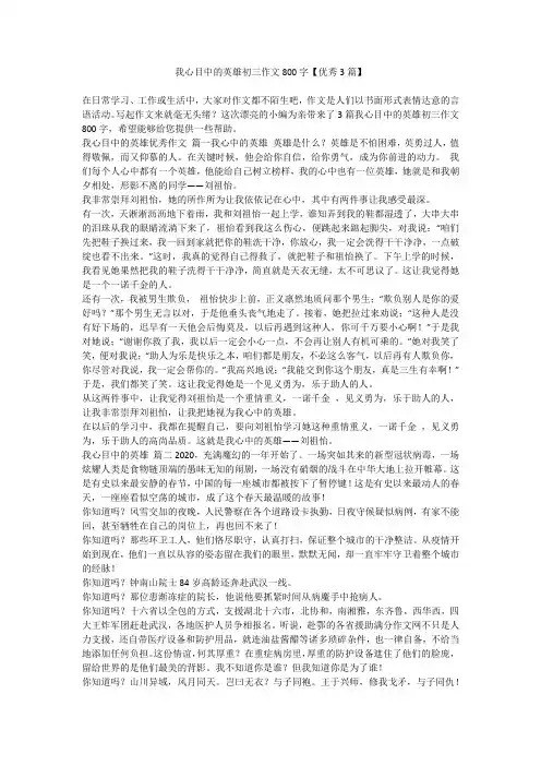 我心目中的英雄初三作文800字【优秀3篇】