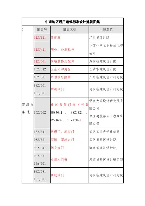 最新中南通用建筑标准设计建筑图集目录 (2)