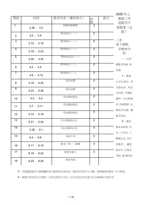 2020年人教版二年级数学下册教案(全册)