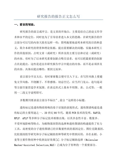 研究报告的报告正文怎么写