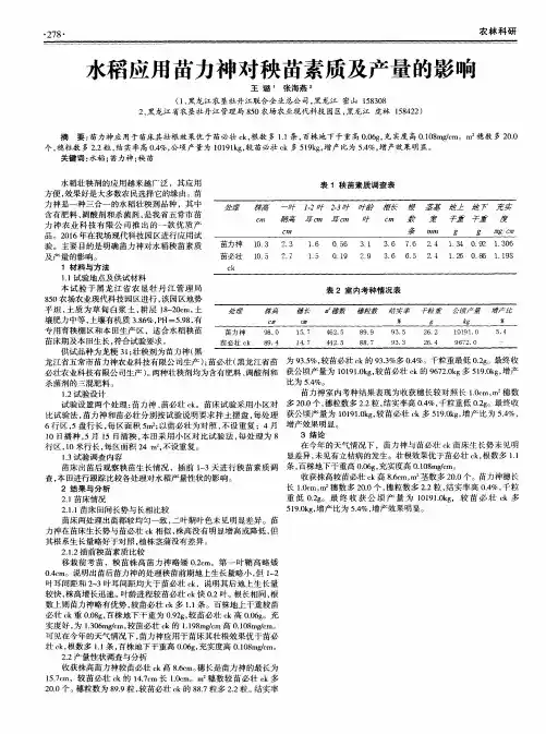 水稻应用苗力神对秧苗素质及产量的影响