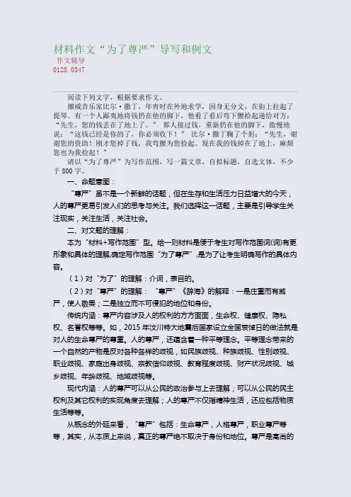 材料作文“为了尊严”导写和例文(整理精校版)