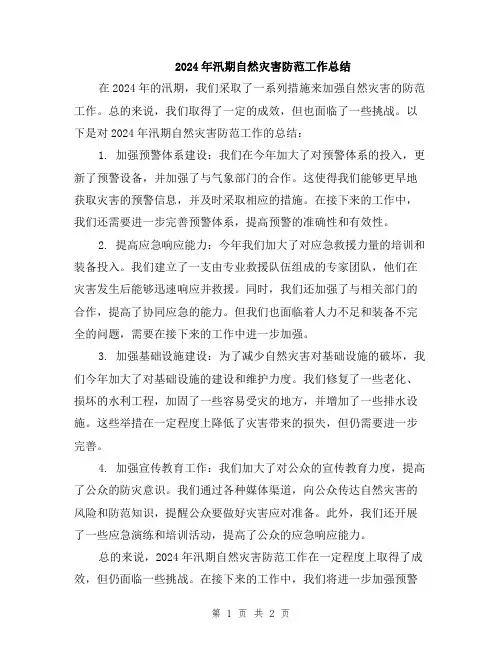 2024年汛期自然灾害防范工作总结