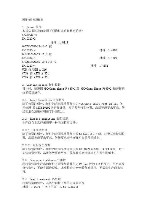 国外铸件检测标准