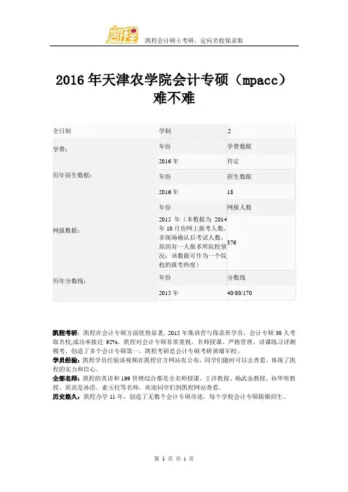 2016年天津农学院会计专硕(mpacc)难不难