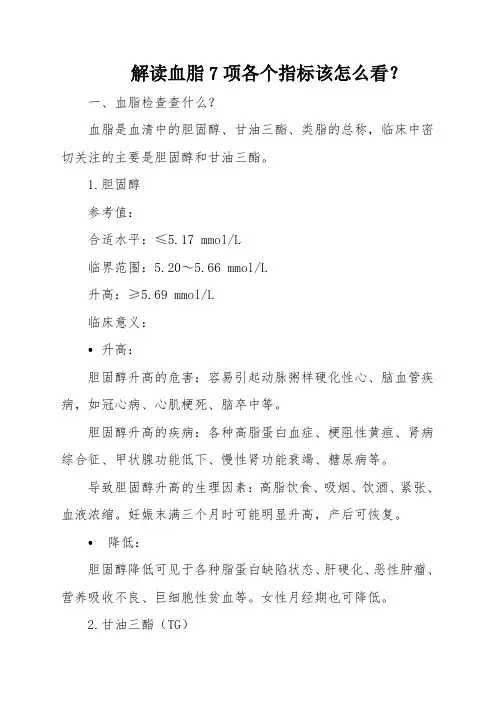 解读血脂7项各个指标该怎么看？