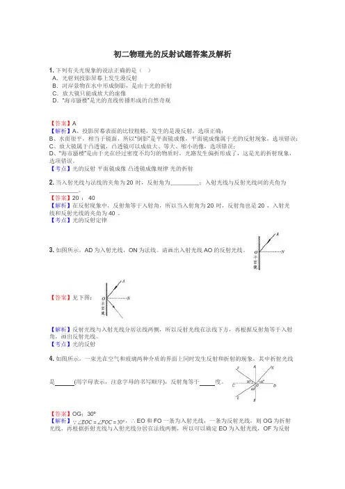 初二物理光的反射试题答案及解析
