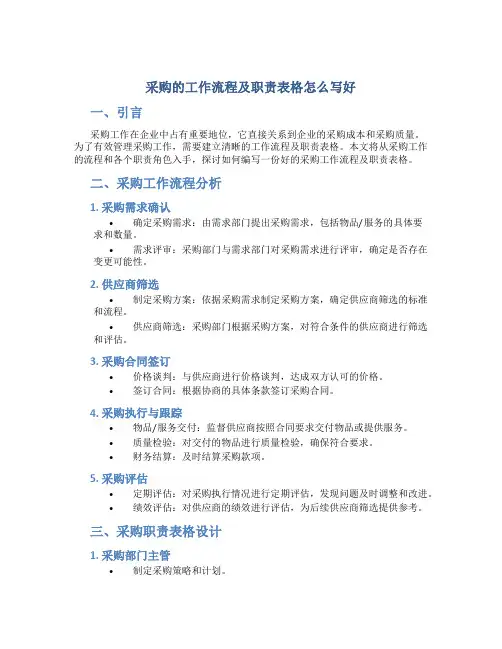 采购的工作流程及职责表格怎么写好
