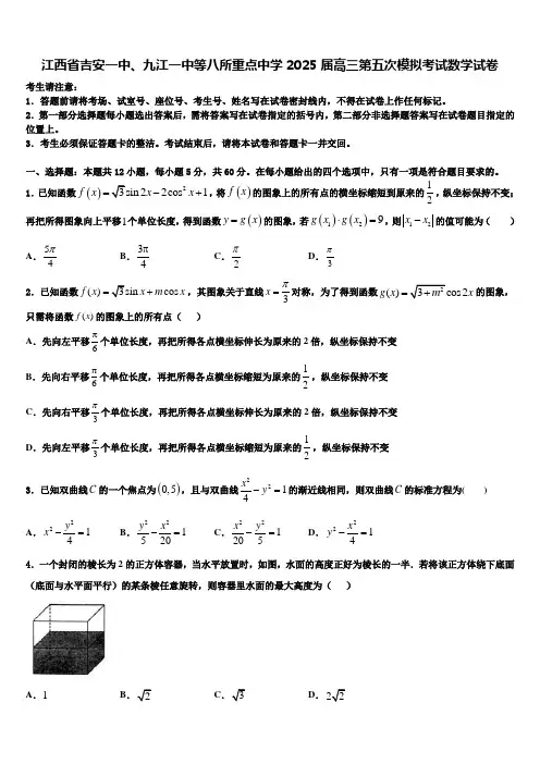 江西省吉安一中、九江一中等八所重点中学2025届高三第五次模拟考试数学试卷含解析