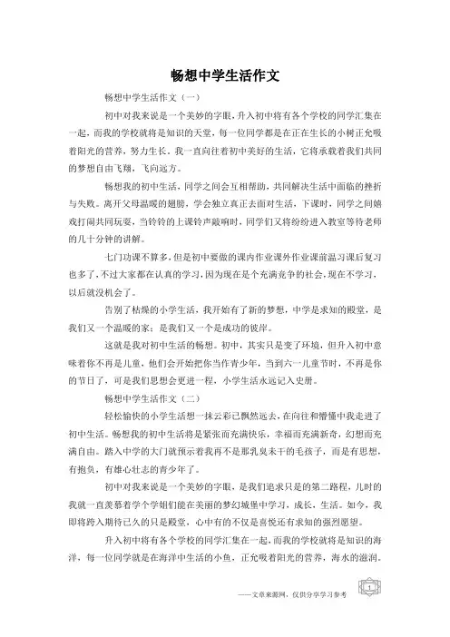 畅想中学生活作文