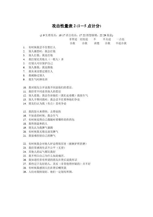 攻击性量表2