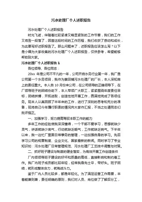 污水处理厂个人述职报告